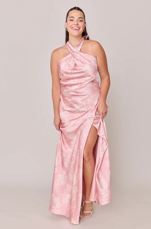 Athena Satin Floral Print Dress | Made To Order - Image 16