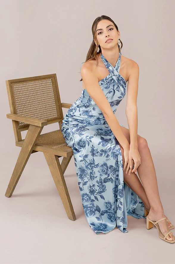 Athena Satin Floral Print Dress | Made To Order - Image 26