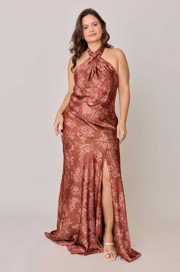 Athena Satin Floral Print Dress | Made To Order - Image 48