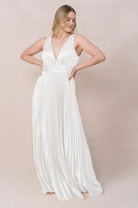Celine Satin Pleated Dress | Made To Order - Image 103