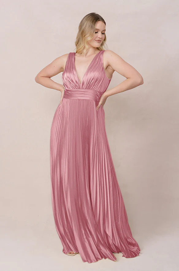 Celine Satin Pleated Dress | Made To Order - Image 79