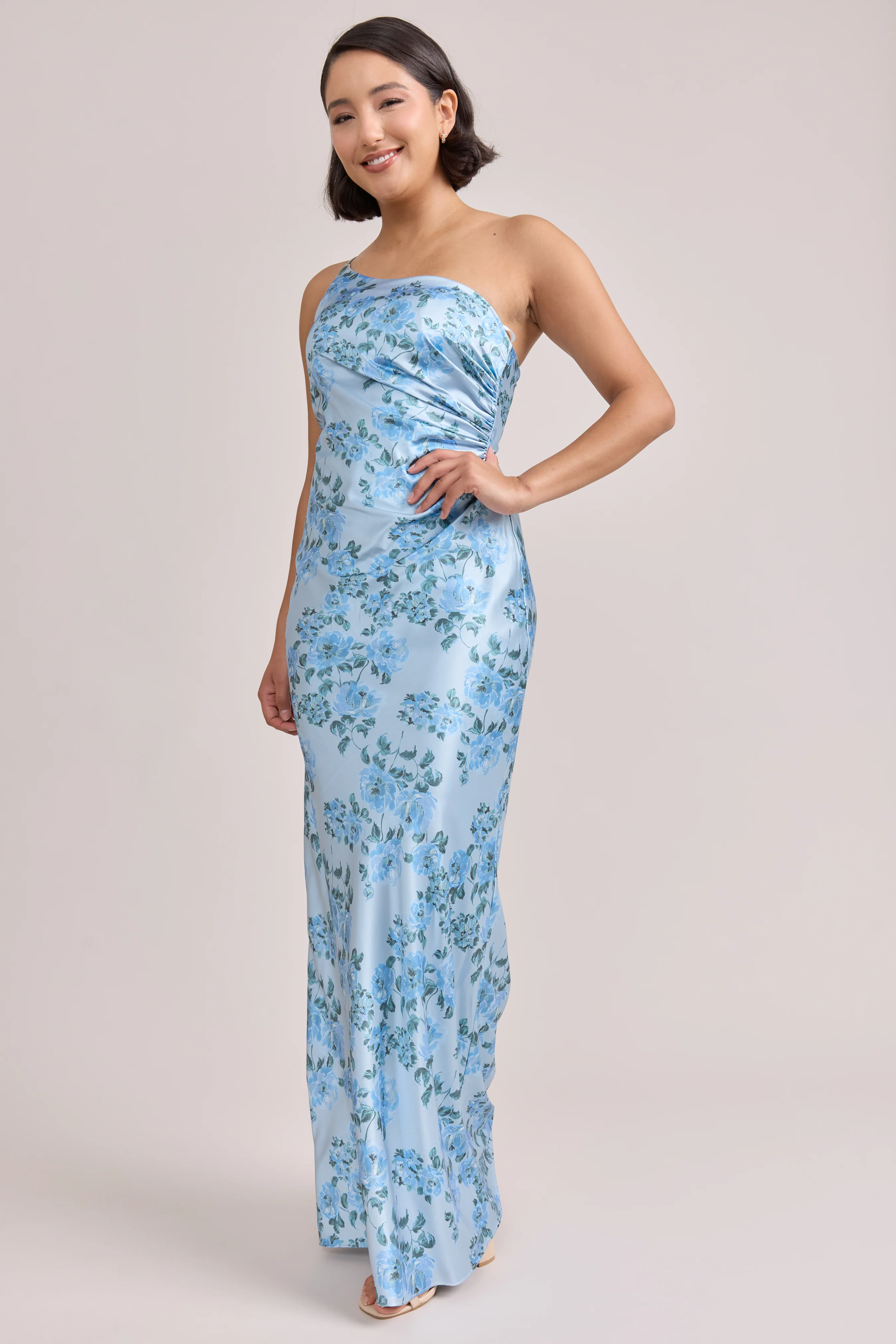 Jade Satin Floral Print Dress | Made To Order - Image 106