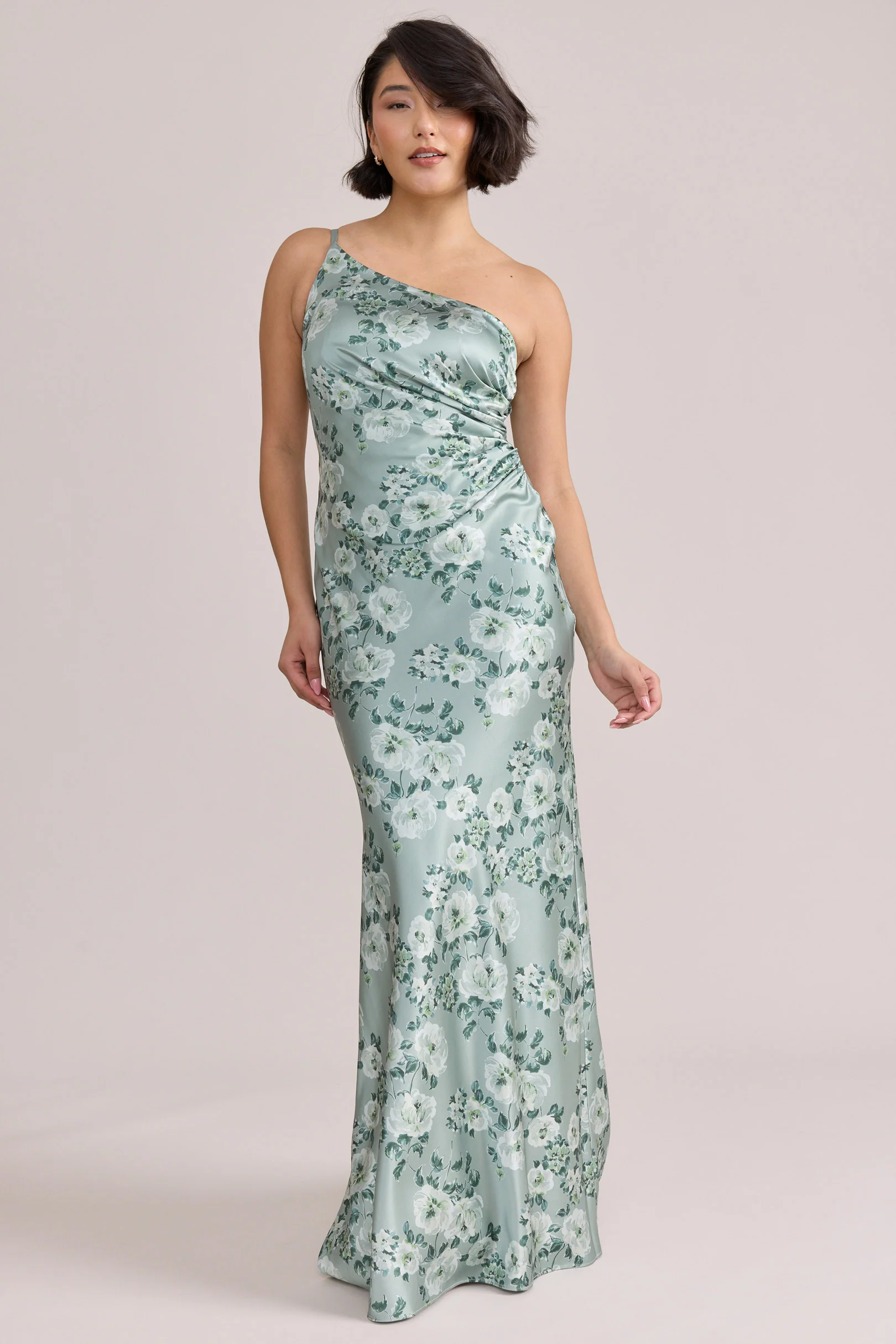 Jade Satin Floral Print Dress | Made To Order - Image 107