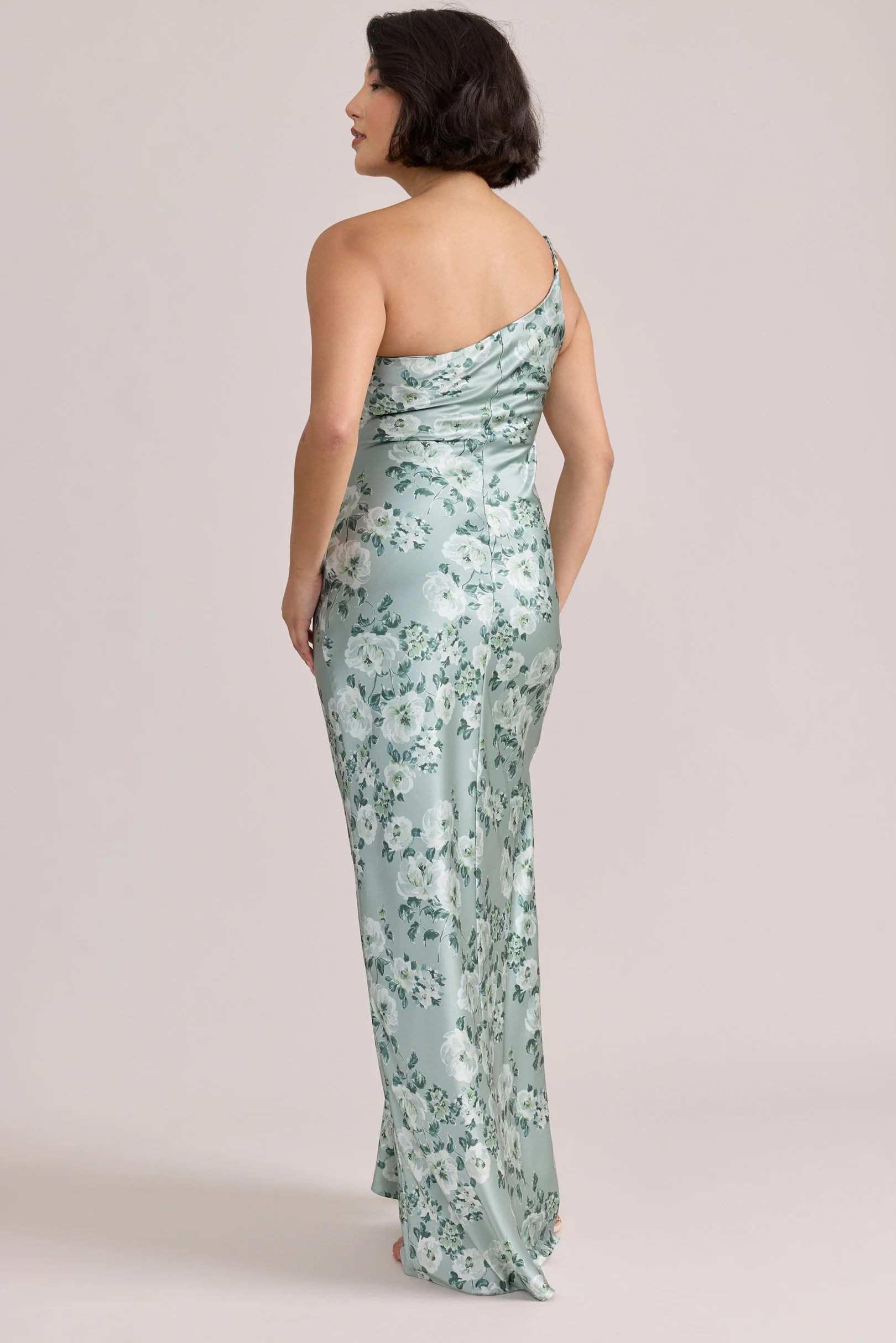 Jade Satin Floral Print Dress | Made To Order - Image 108