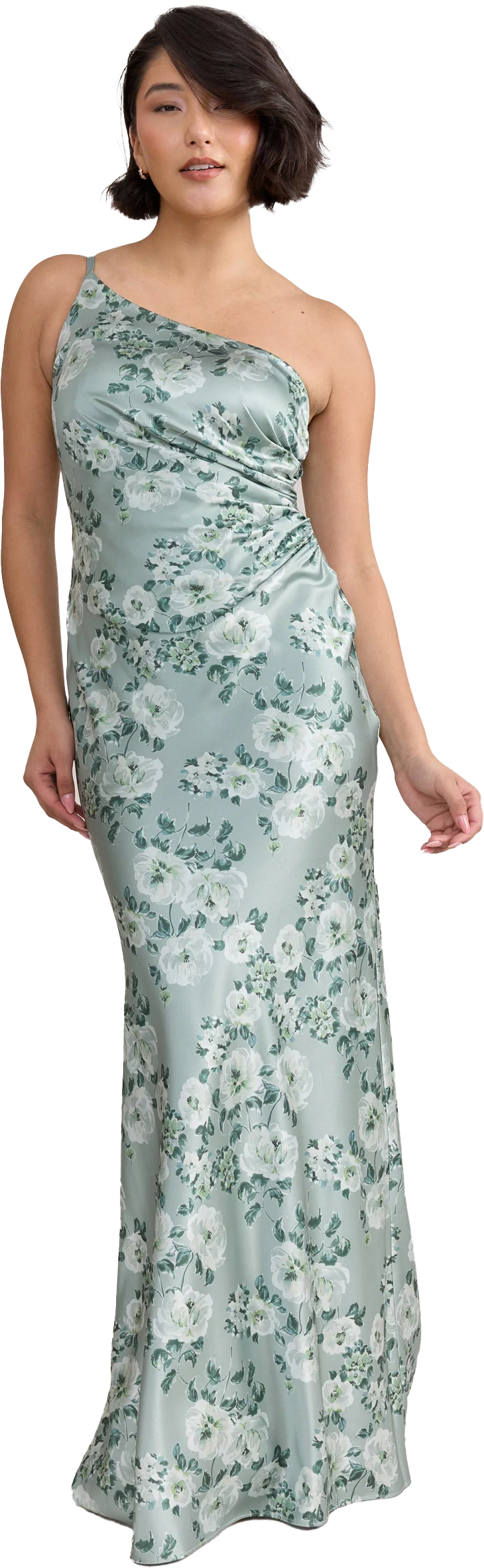 Jade Satin Floral Print Dress | Made To Order - Image 111