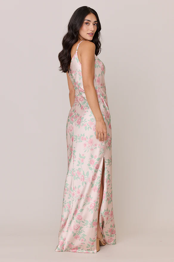 Jade Satin Floral Print Dress | Made To Order - Image 14