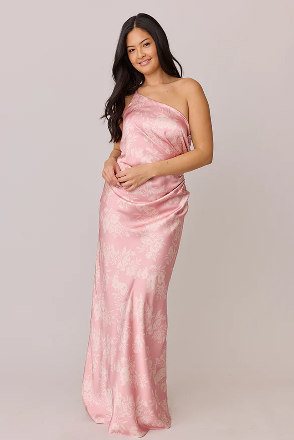 Jade Satin Floral Print Dress | Made To Order - Image 15