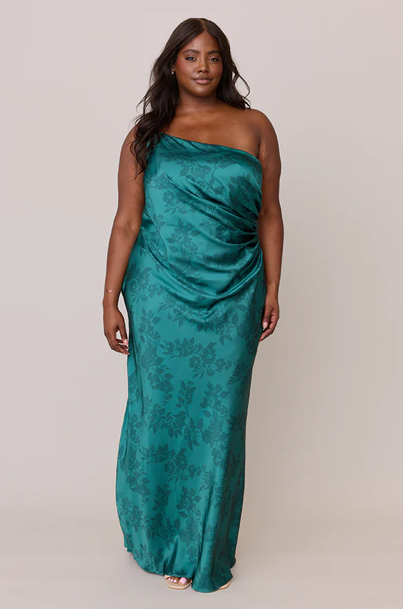 Jade Satin Floral Print Dress | Made To Order - Image 18