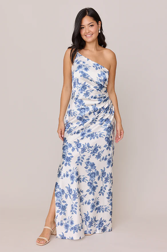 Jade Satin Floral Print Dress | Made To Order - Image 20
