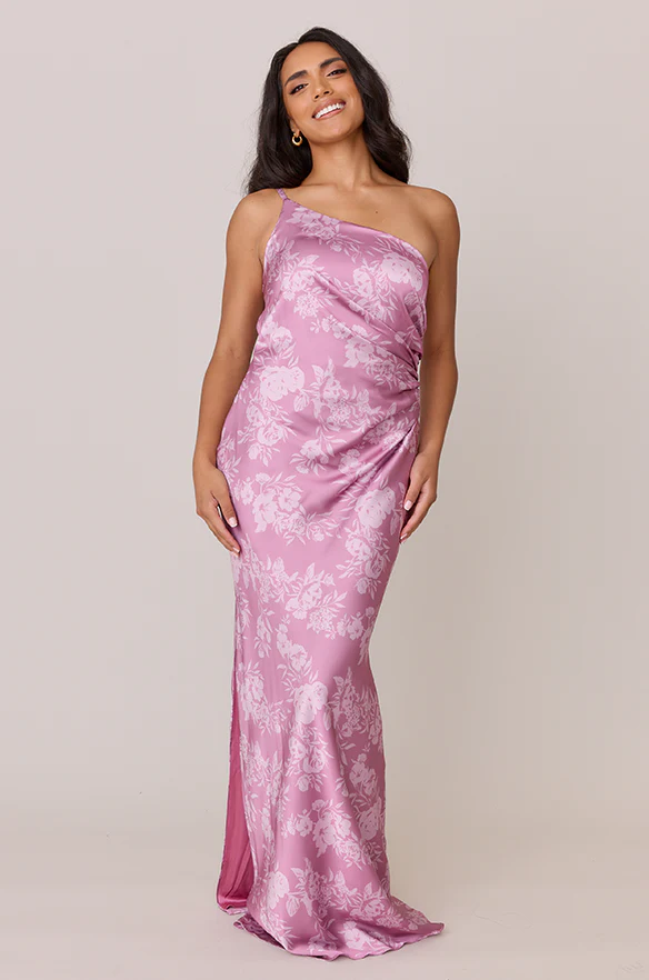 Jade Satin Floral Print Dress | Made To Order - Image 31
