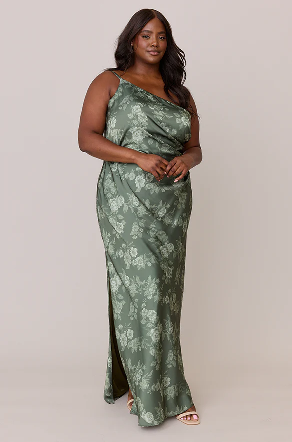 Jade Satin Floral Print Dress | Made To Order - Image 33