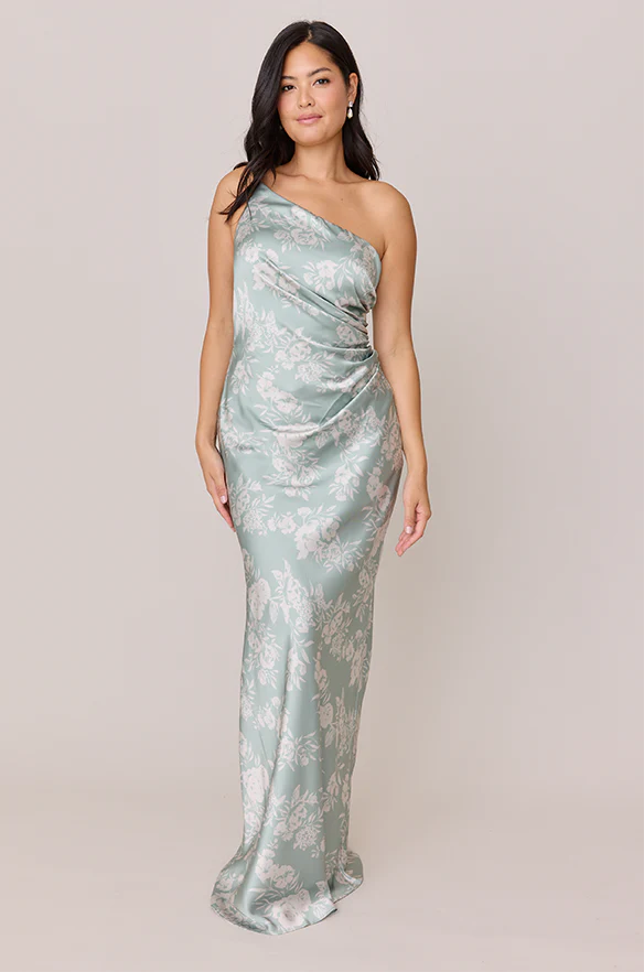 Jade Satin Floral Print Dress | Made To Order - Image 40