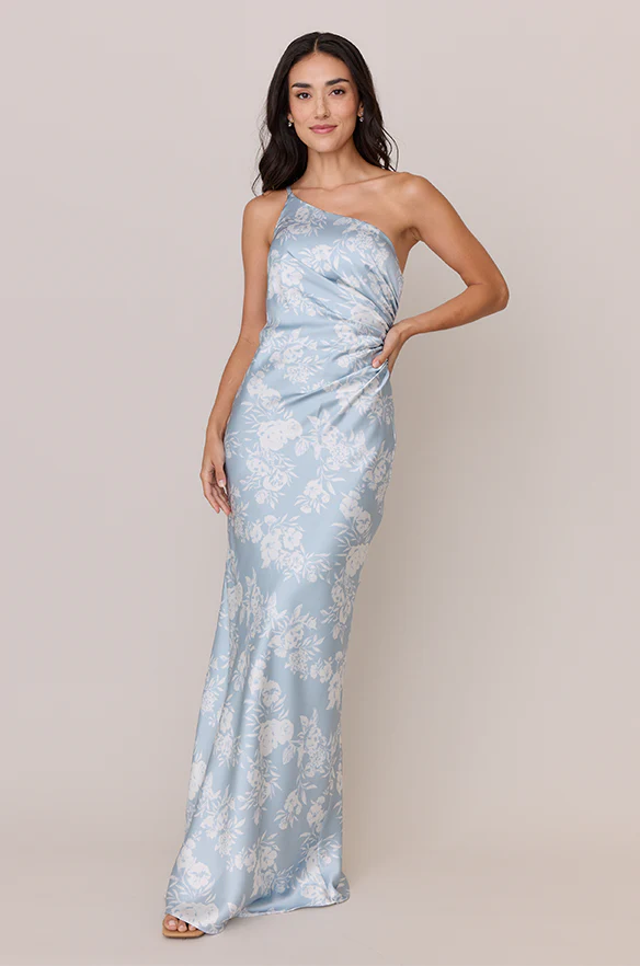 Jade Satin Floral Print Dress | Made To Order - Image 43