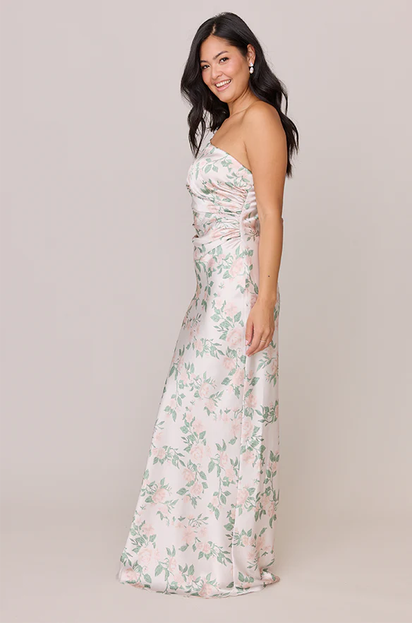 Jade Satin Floral Print Dress | Made To Order - Image 49