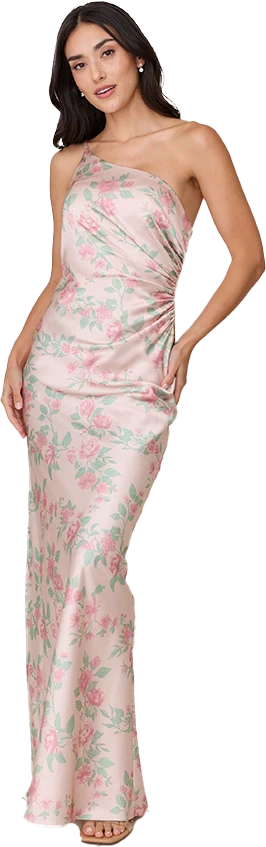 Jade Satin Floral Print Dress | Made To Order - Image 52