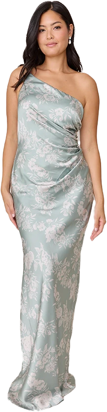 Jade Satin Floral Print Dress | Made To Order - Image 70