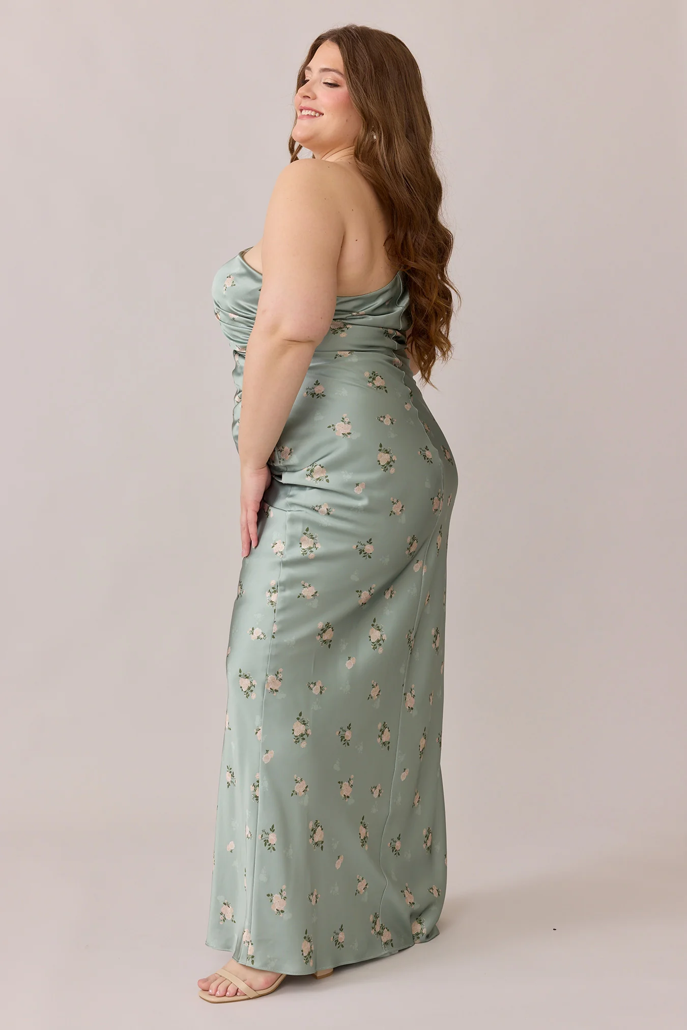 Jade Satin Floral Print Dress | Made To Order - Image 77