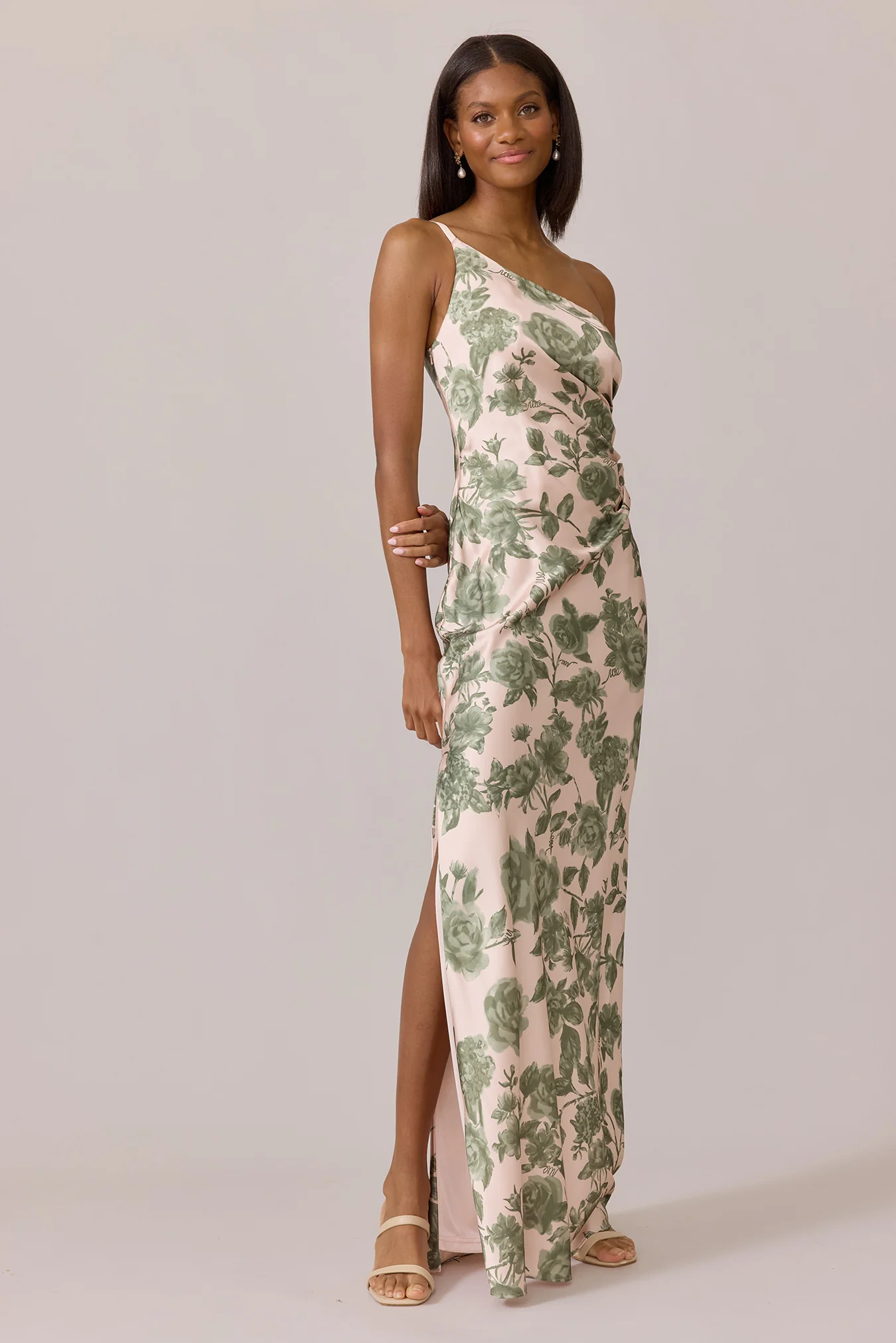Jade Satin Floral Print Dress | Made To Order - Image 83