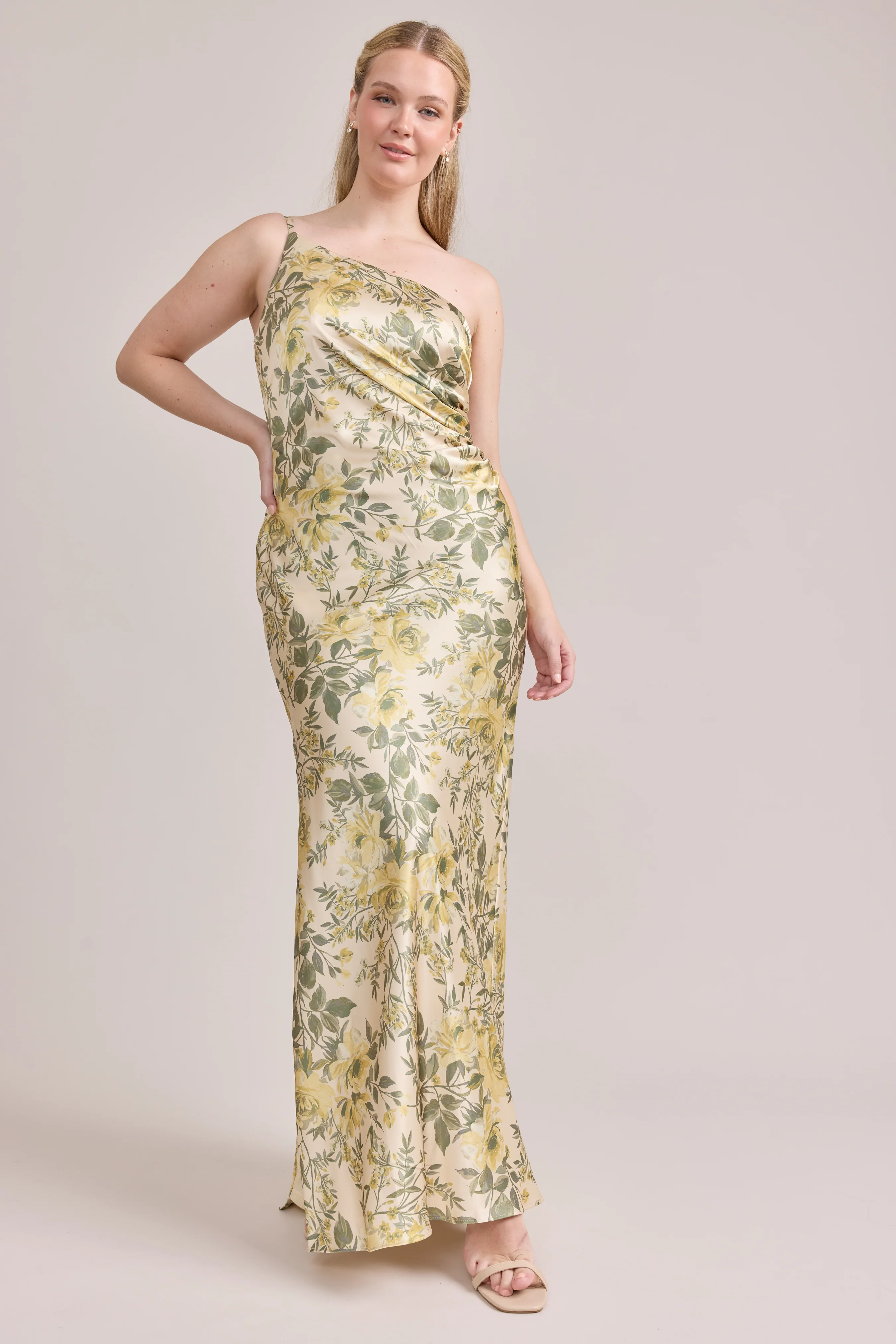 Jade Satin Floral Print Dress | Made To Order - Image 86