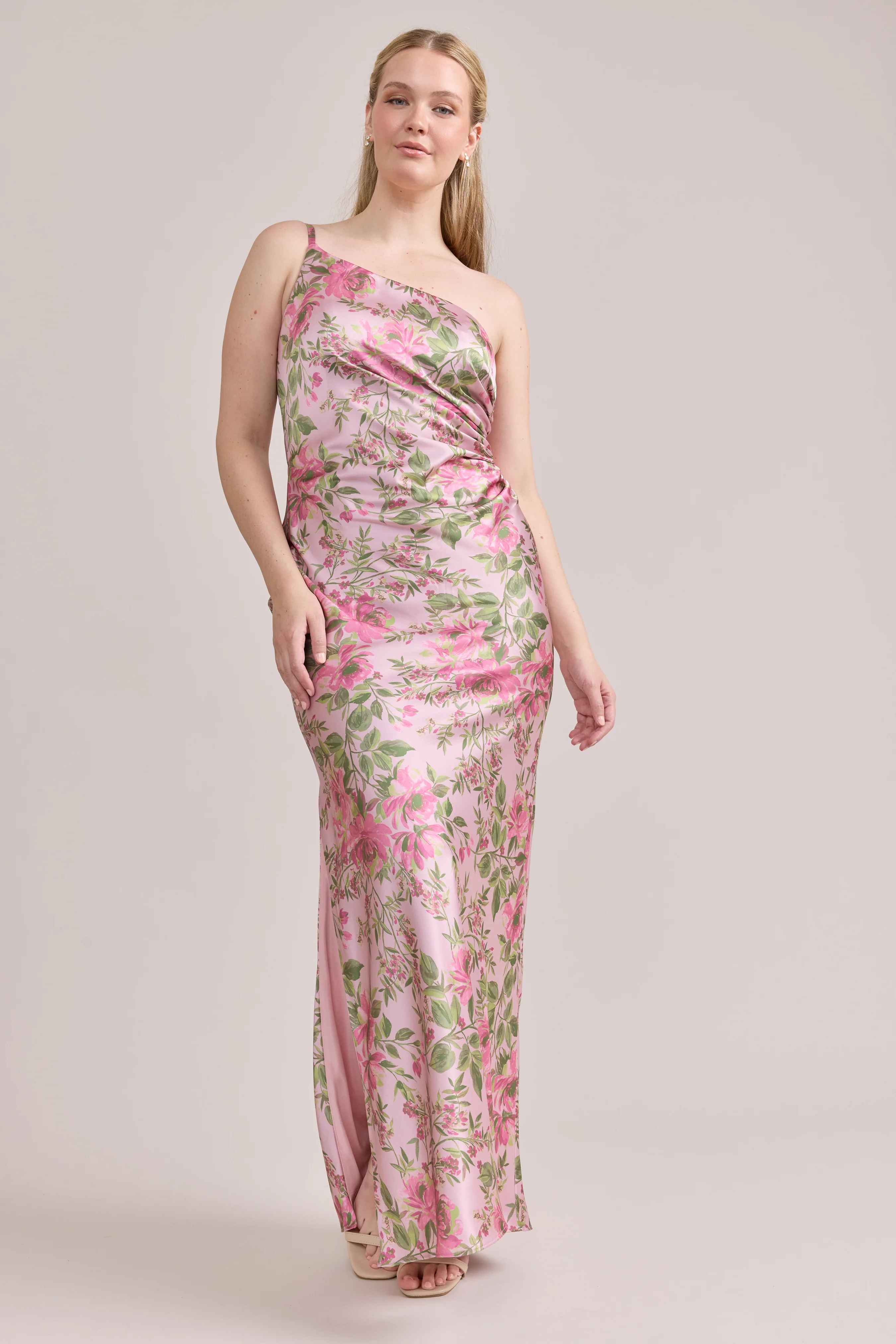 Jade Satin Floral Print Dress | Made To Order - Image 90