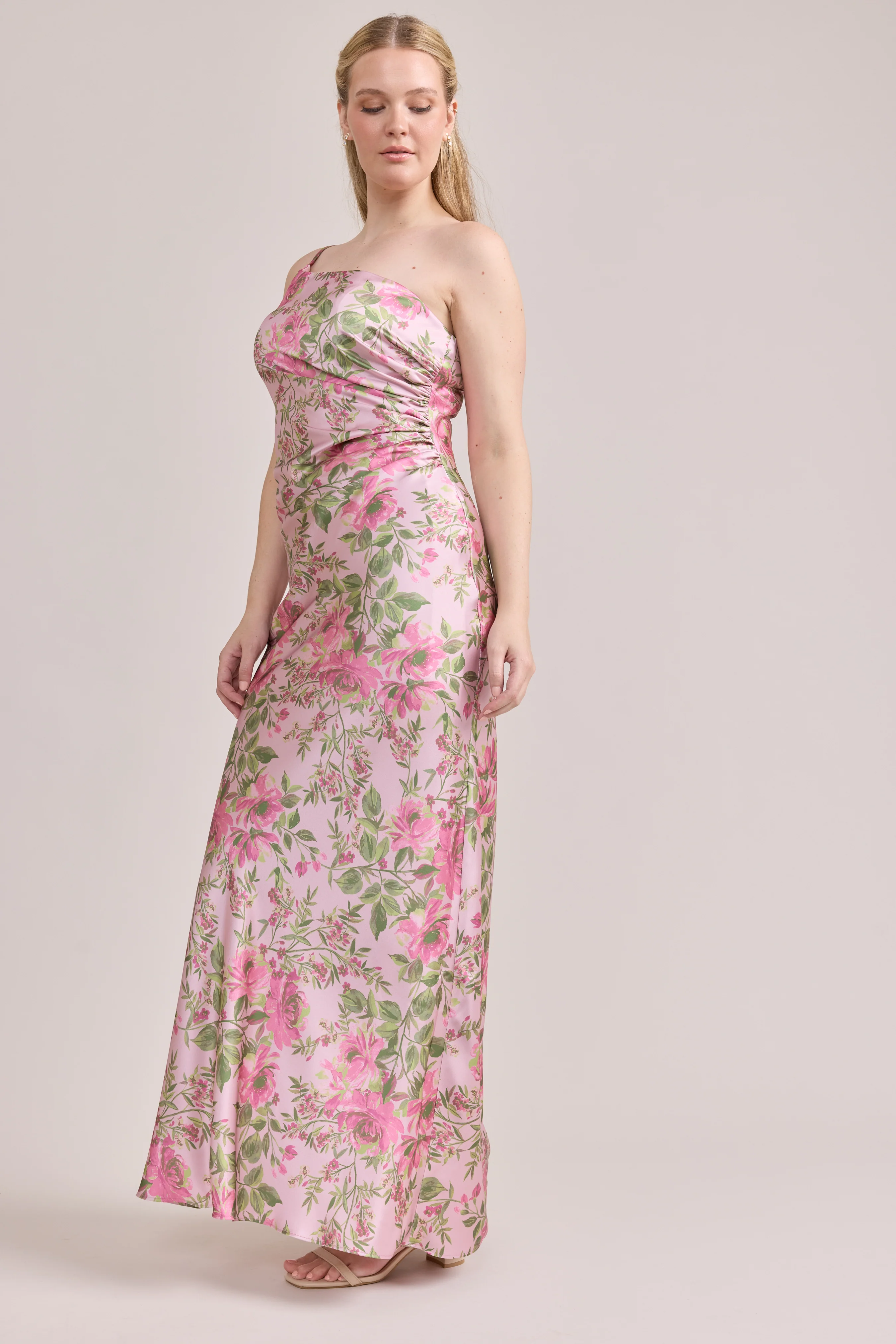 Jade Satin Floral Print Dress | Made To Order - Image 91