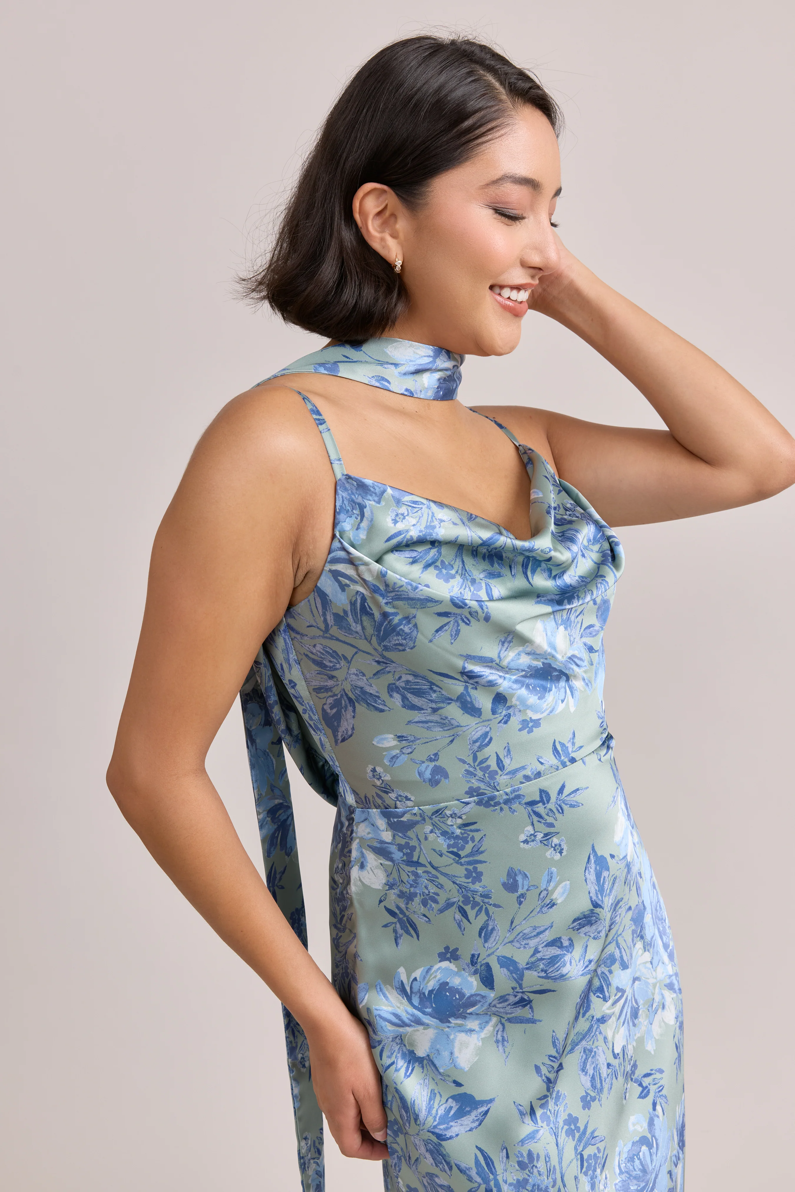 Nadia Satin Floral Print Dress | Made To Order - Image 100