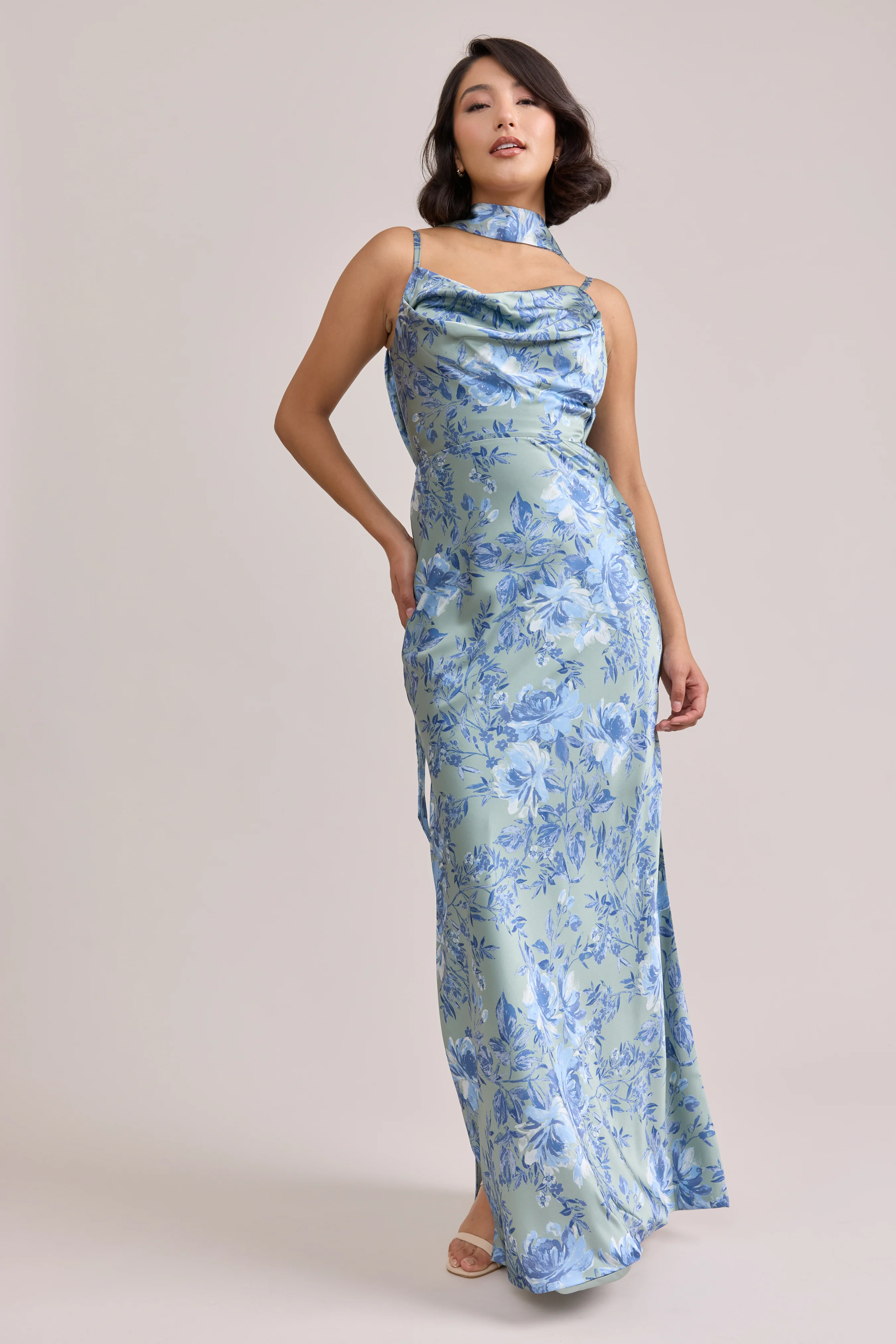 Nadia Satin Floral Print Dress | Made To Order - Image 101