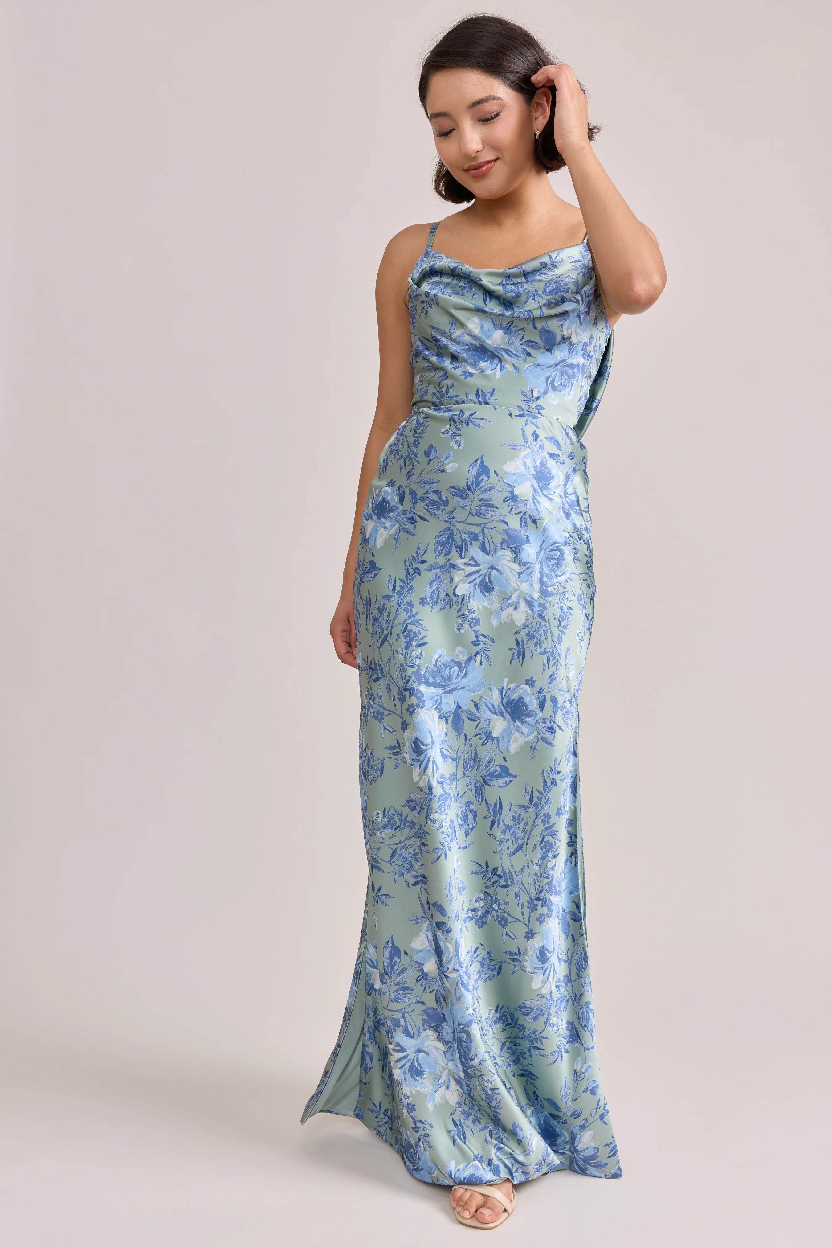 Nadia Satin Floral Print Dress | Made To Order - Image 102