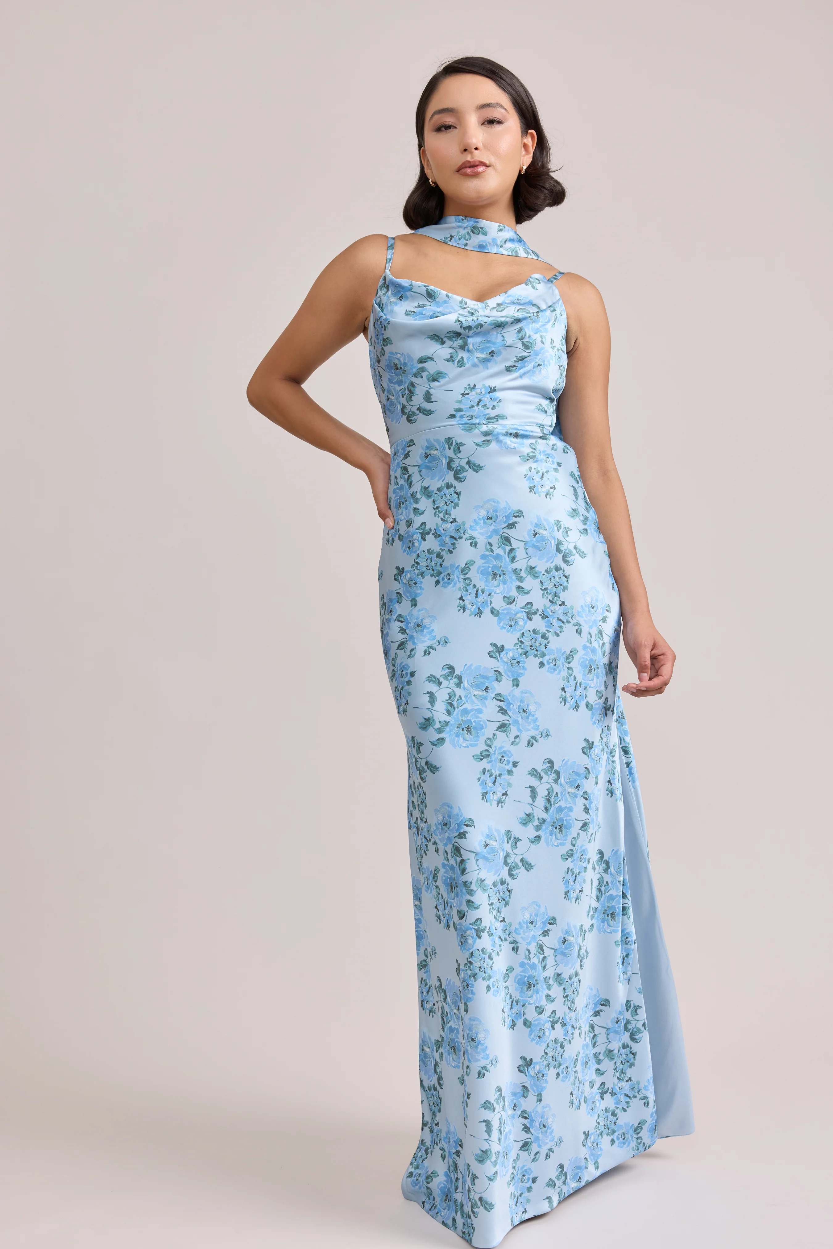 Nadia Satin Floral Print Dress | Made To Order - Image 103
