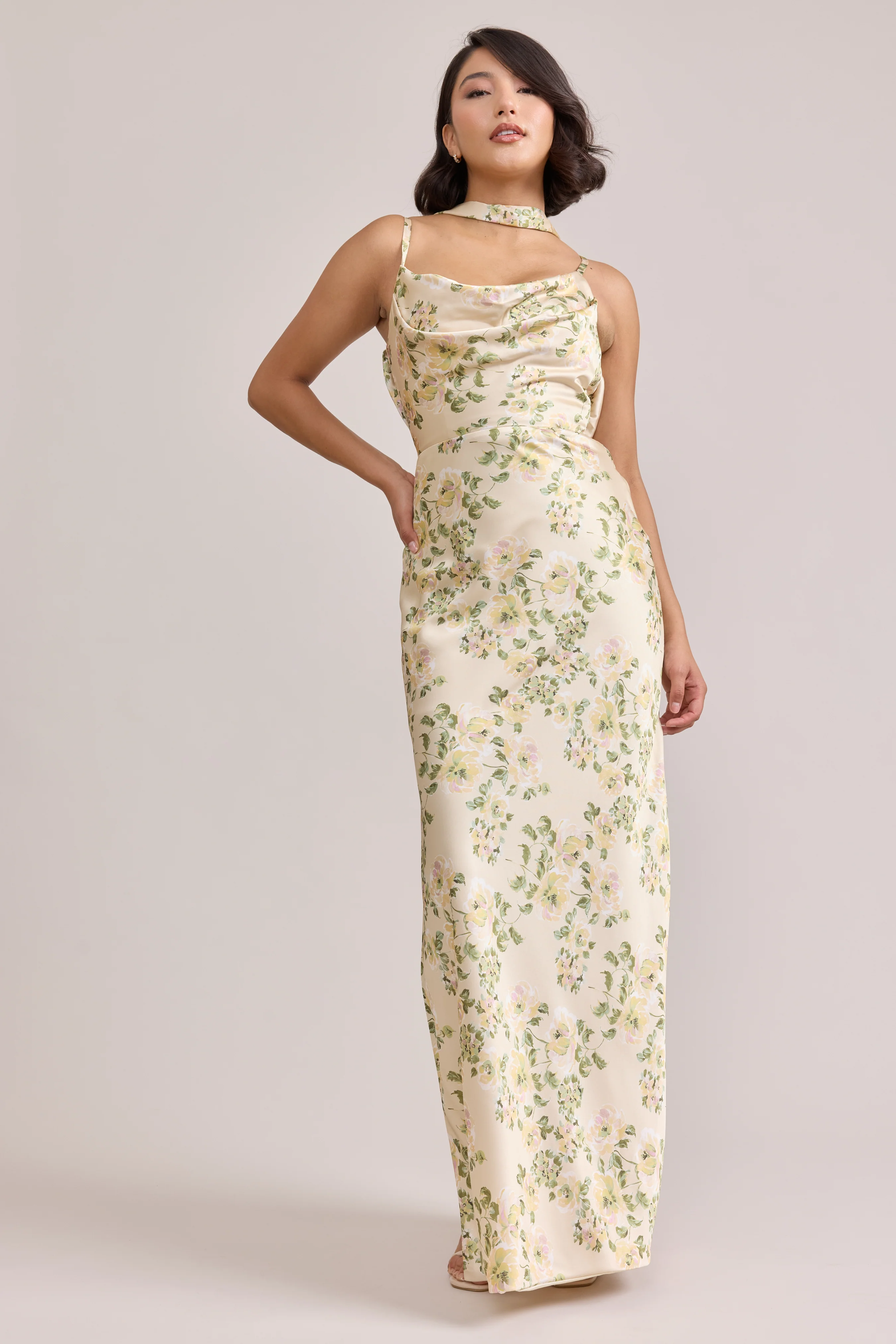 Nadia Satin Floral Print Dress | Made To Order - Image 109