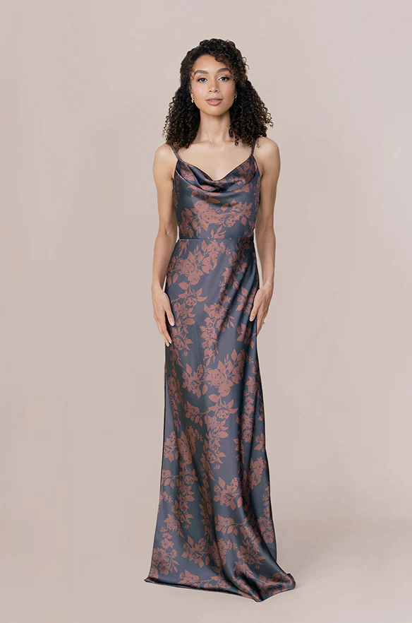 Nadia Satin Floral Print Dress | Made To Order - Image 17
