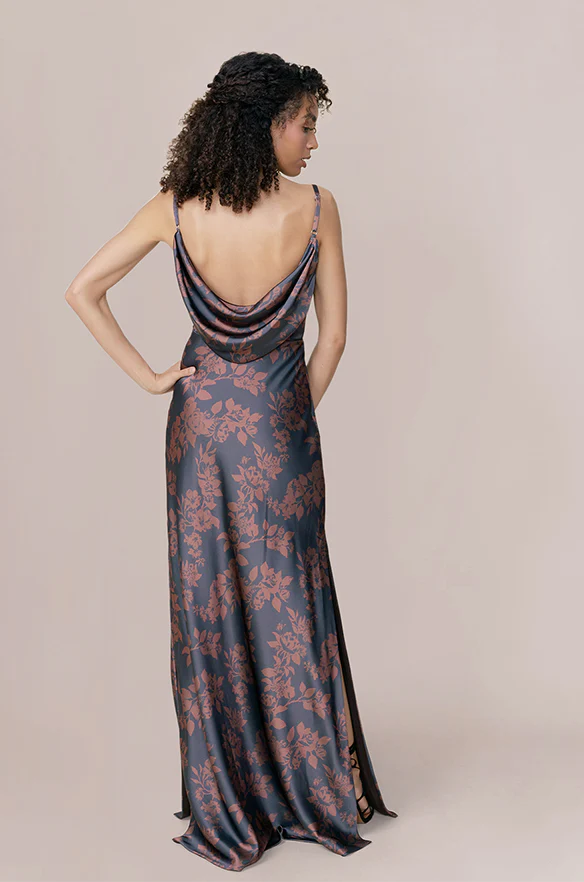 Nadia Satin Floral Print Dress | Made To Order - Image 18