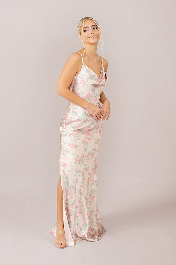 Nadia Satin Floral Print Dress | Made To Order - Image 22
