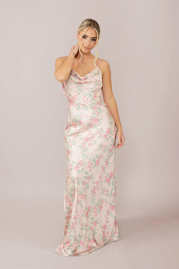 Nadia Satin Floral Print Dress | Made To Order - Image 23