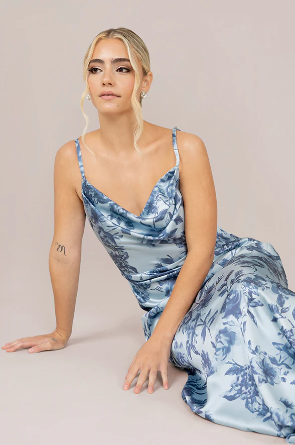 Nadia Satin Floral Print Dress | Made To Order - Image 26