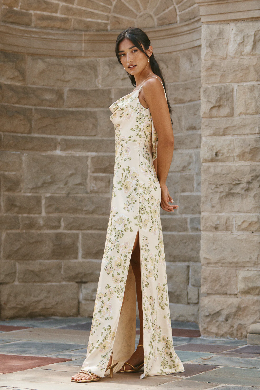 Nadia Satin Floral Print Dress | Made To Order - Image 3