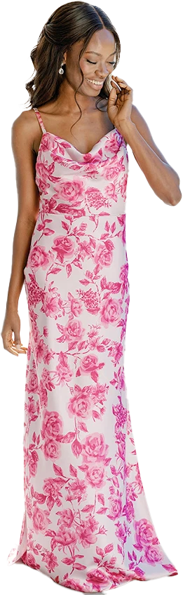 Nadia Satin Floral Print Dress | Made To Order - Image 69