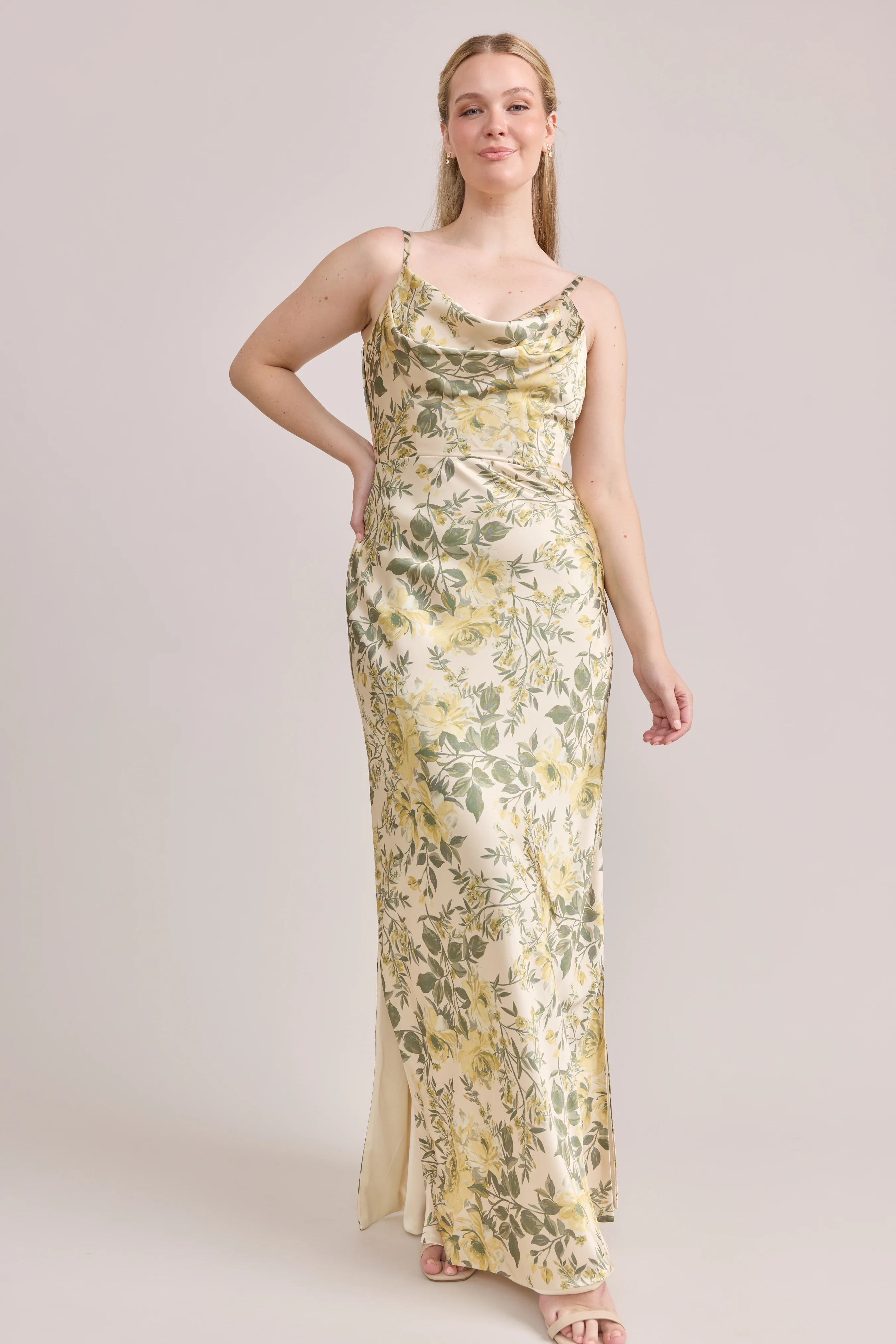 Nadia Satin Floral Print Dress | Made To Order - Image 85