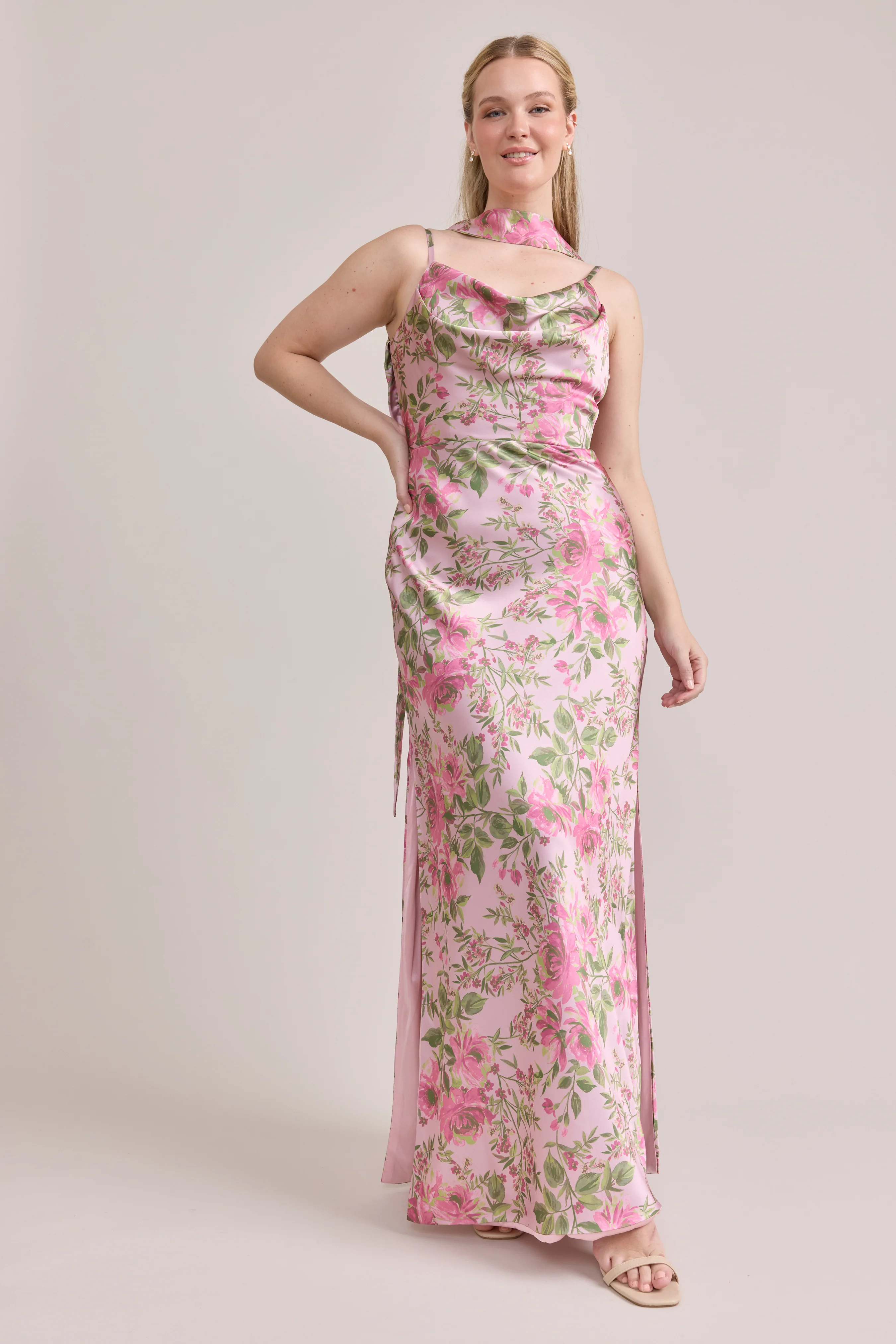 Nadia Satin Floral Print Dress | Made To Order - Image 97