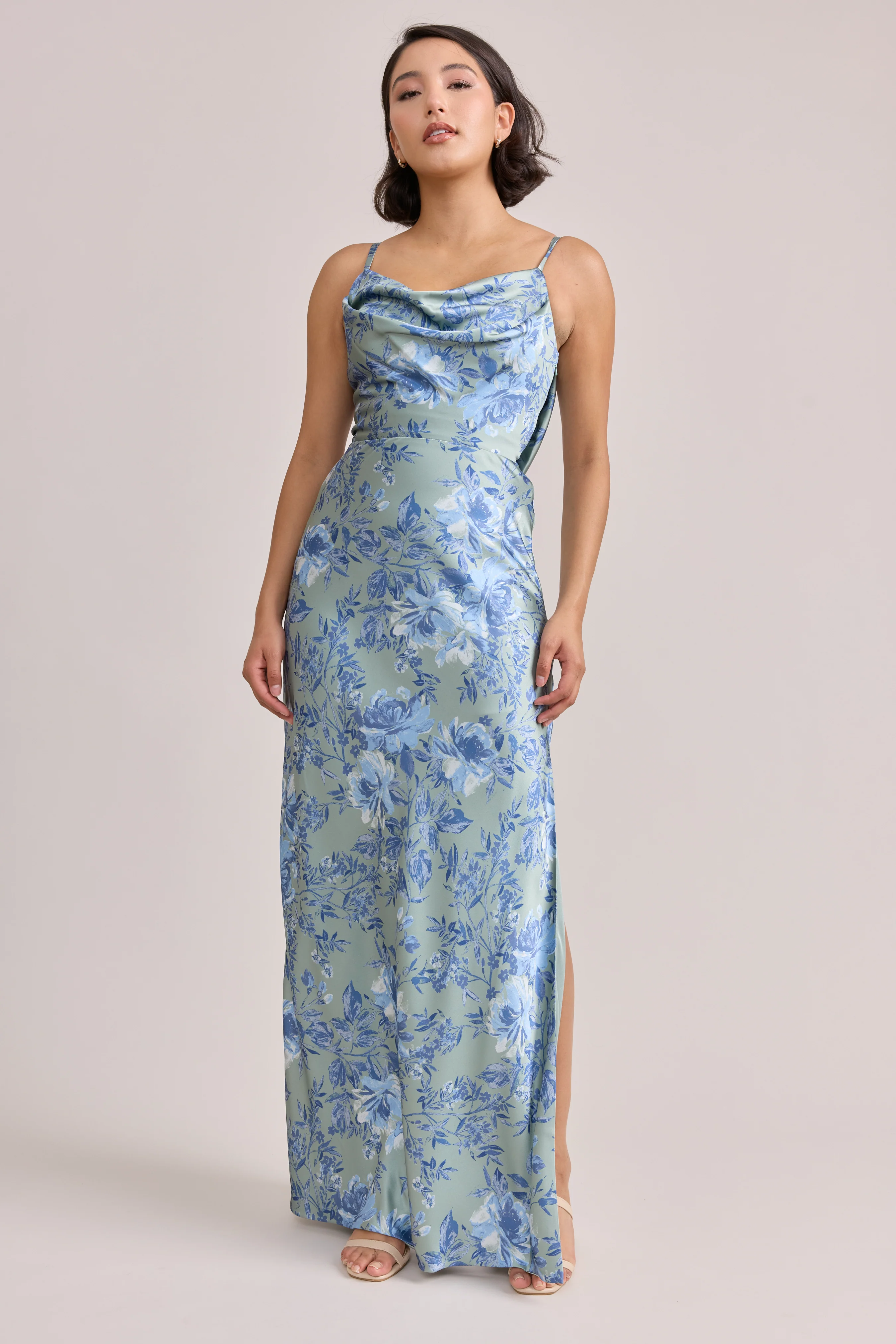 Nadia Satin Floral Print Dress | Made To Order - Image 98