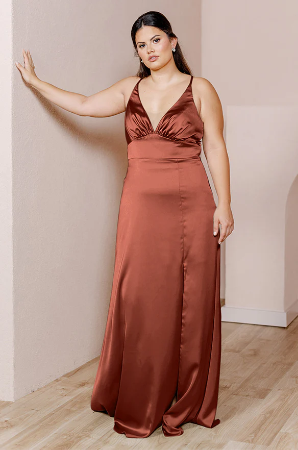 Sample Terracotta Rust Carmen Satin Dress | Ready To Ship