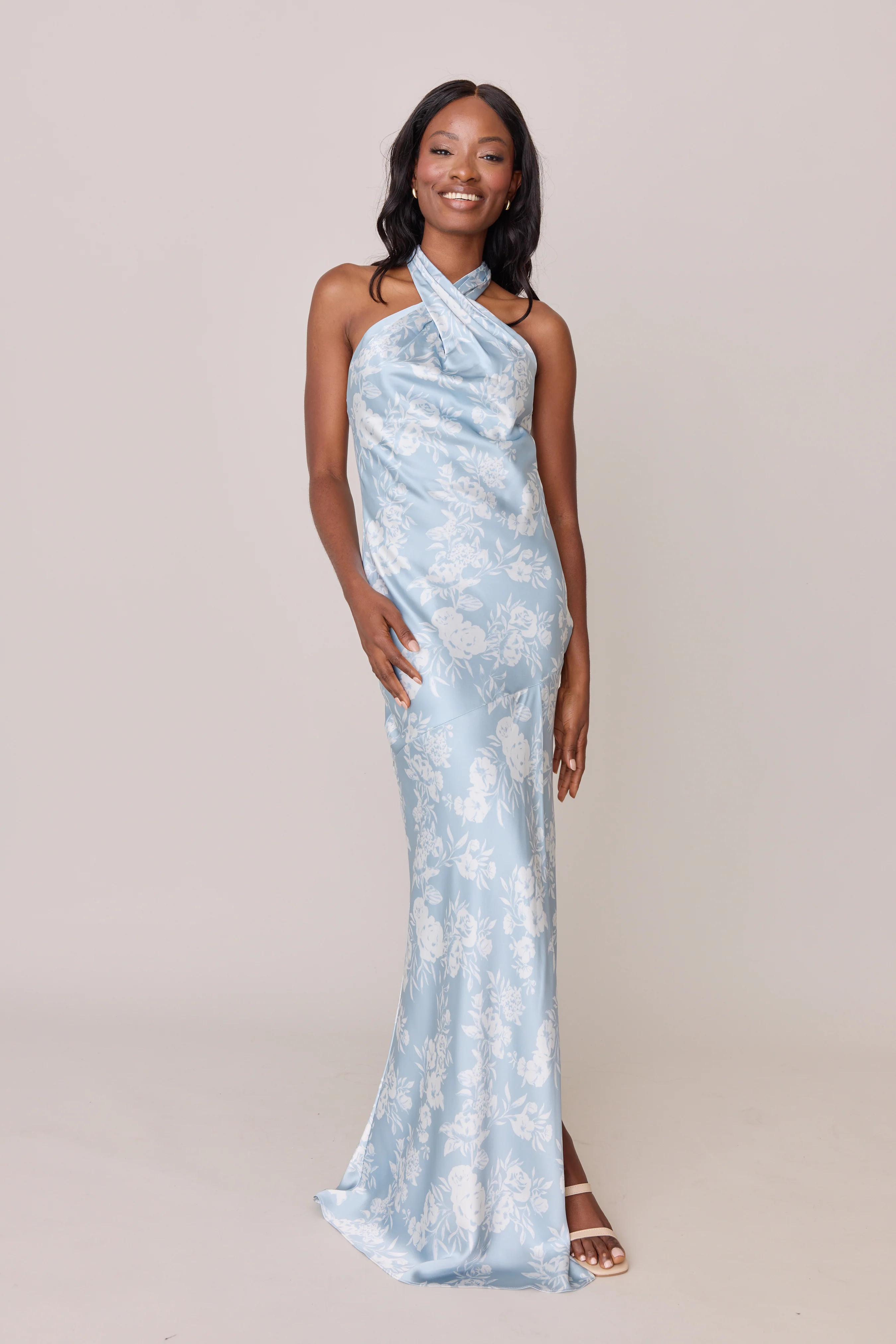 Satin Floral Print Mega Swatch | Ready To Ship | Sky Blue Bouquet - Image 2