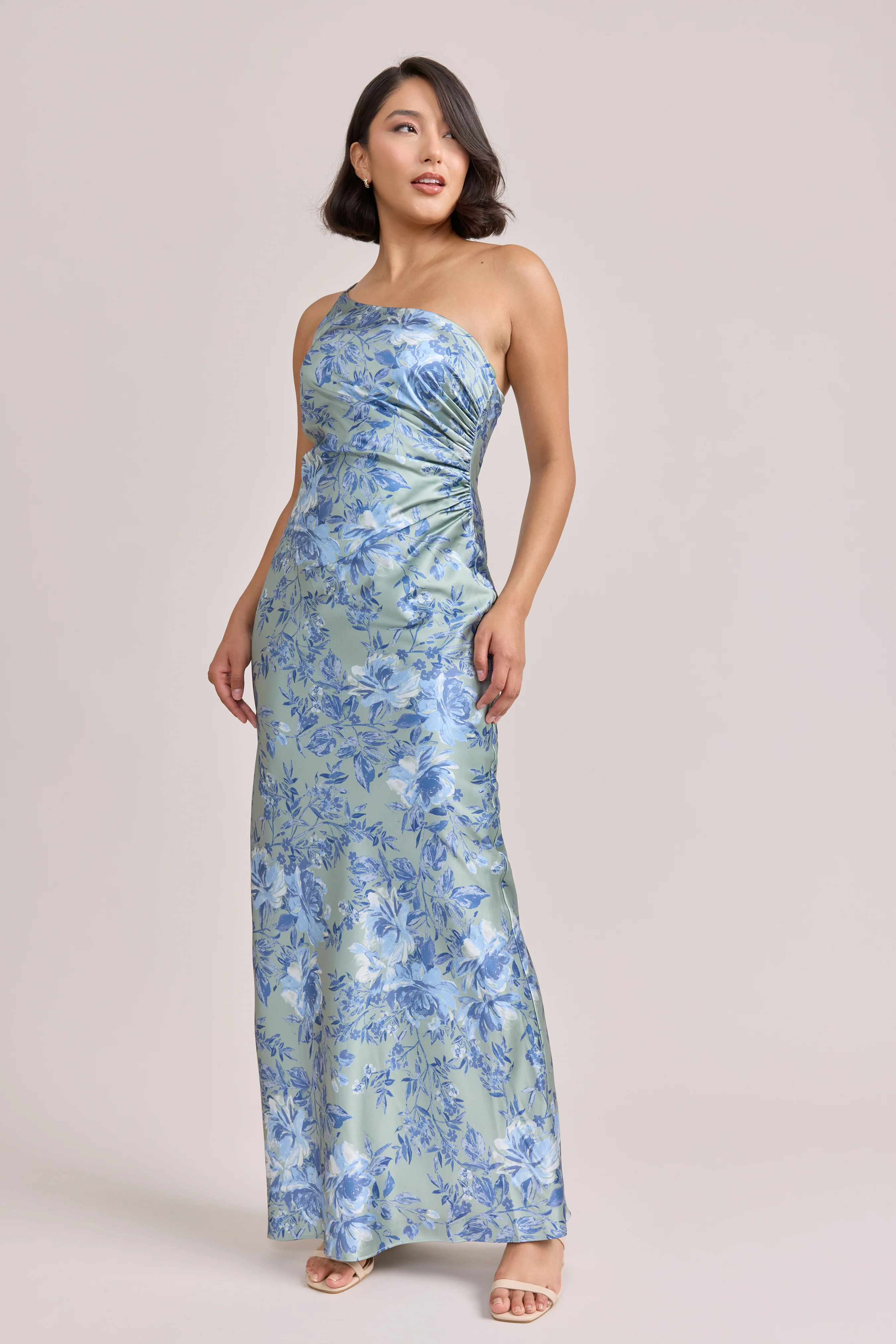 Satin Floral Print Mega Swatch | Ready To Ship | Sage and Sky Blue Meadow Blooms - Image 2