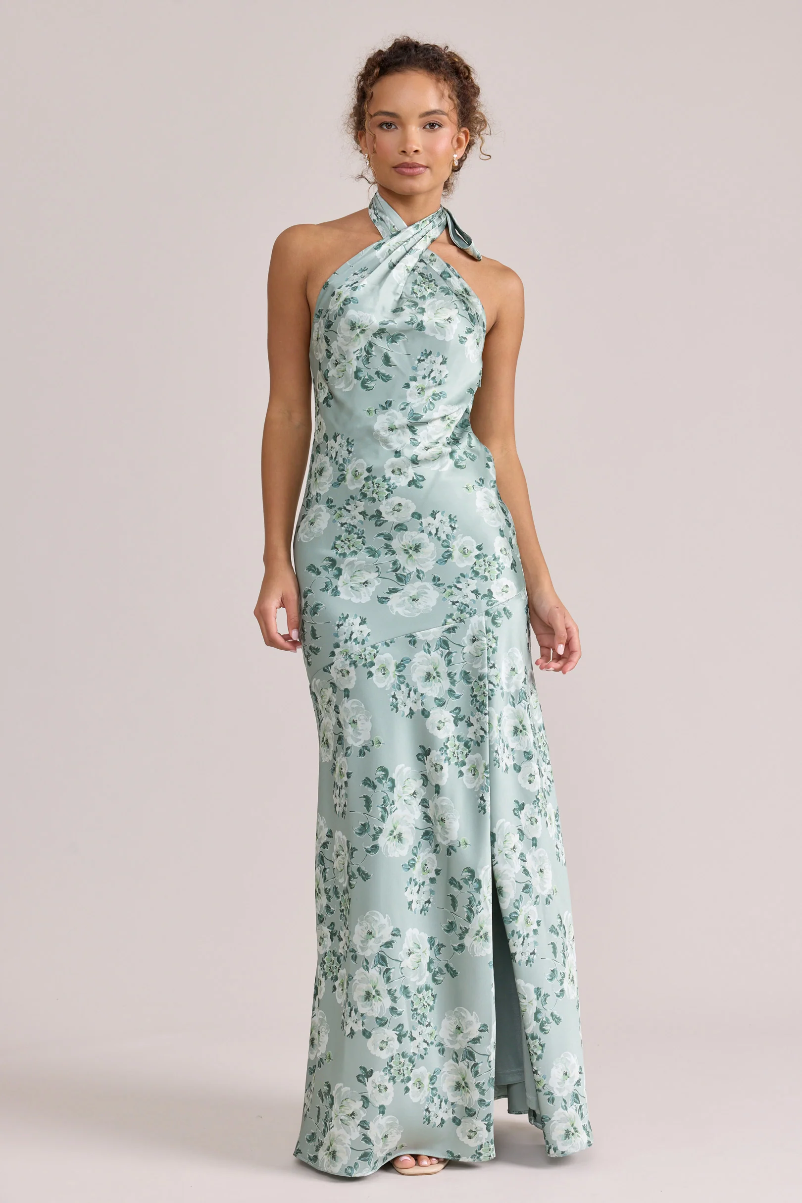Satin Floral Print Mega Swatch | Ready To Ship | Sage Blossom - Image 2
