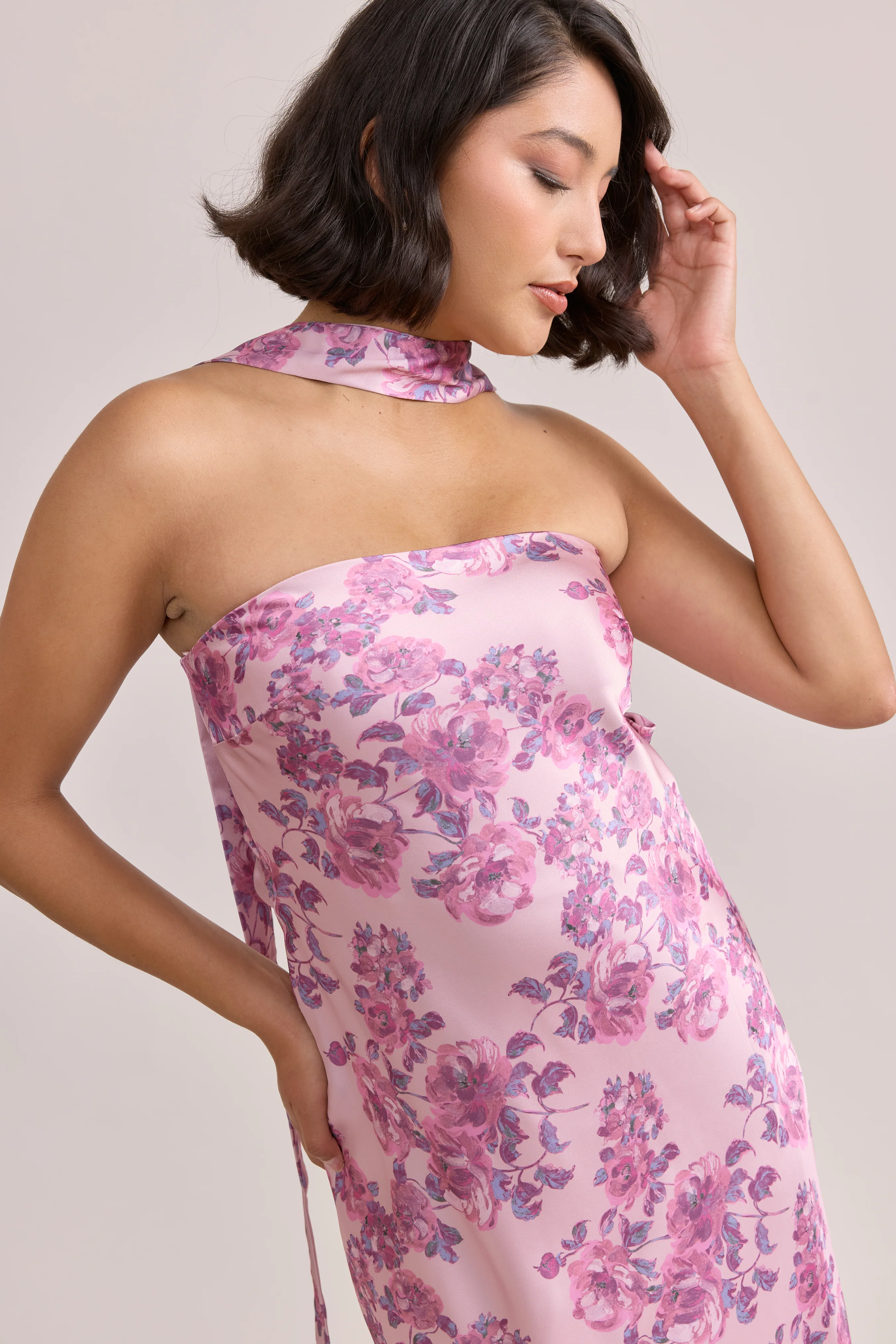 Satin Floral Print Skinny Scarf | Made To Order - Image 38