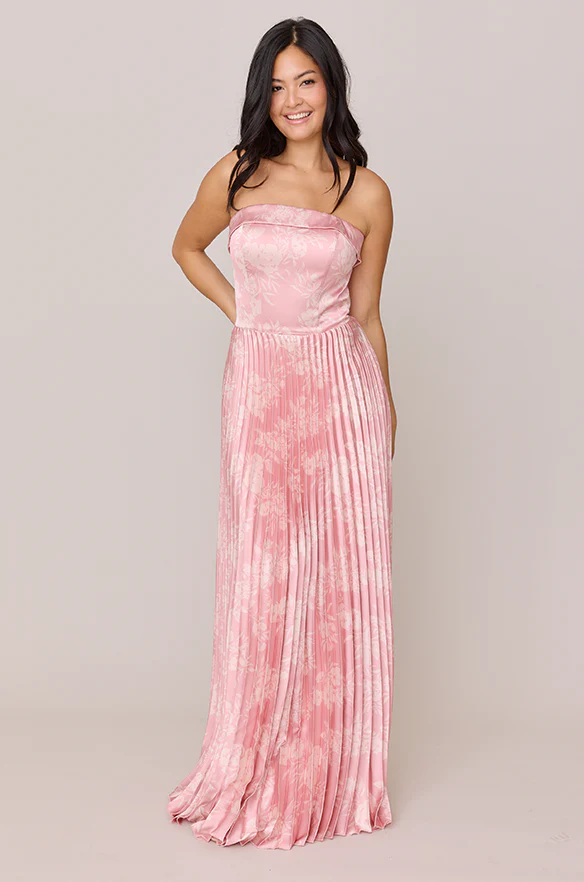 Saylor Satin Pleated Floral Print Dress | Made To Order - Image 11