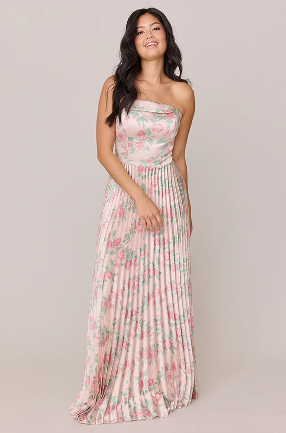 Saylor Satin Pleated Floral Print Dress | Made To Order - Image 13