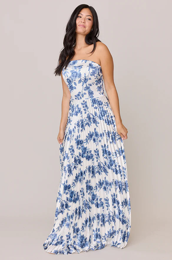 Saylor Satin Pleated Floral Print Dress | Made To Order - Image 17