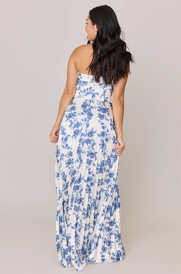 Saylor Satin Pleated Floral Print Dress | Made To Order - Image 18