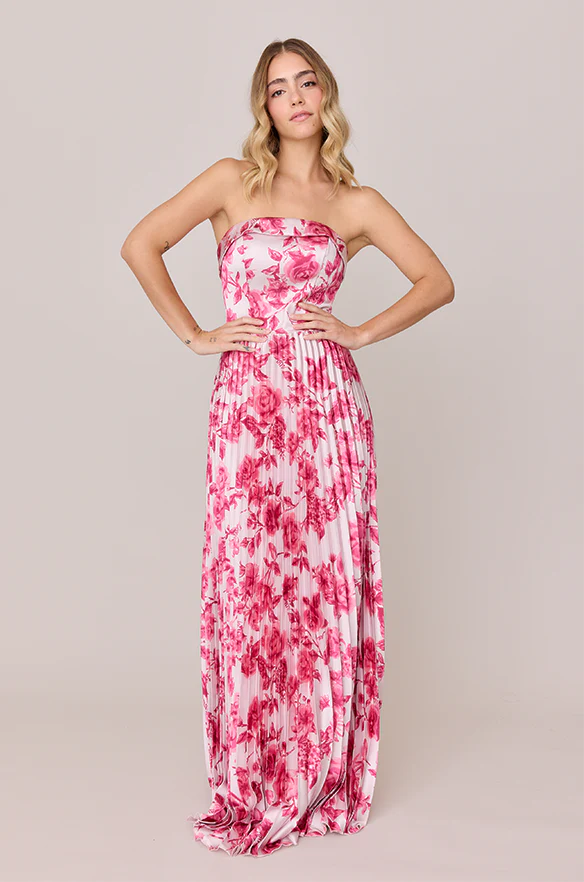 Saylor Satin Pleated Floral Print Dress | Made To Order - Image 21
